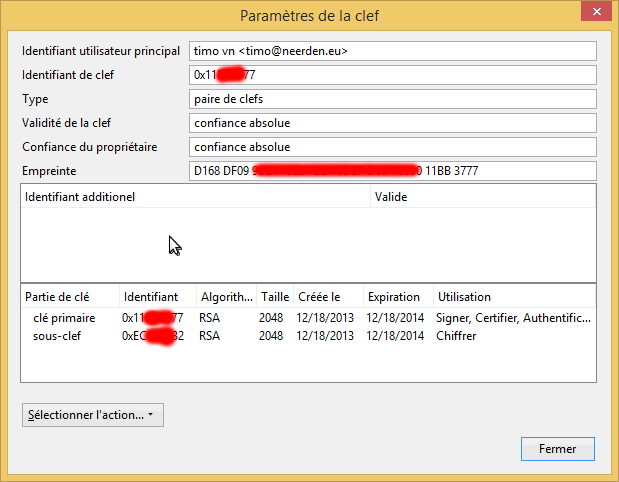 propriétés de la clé